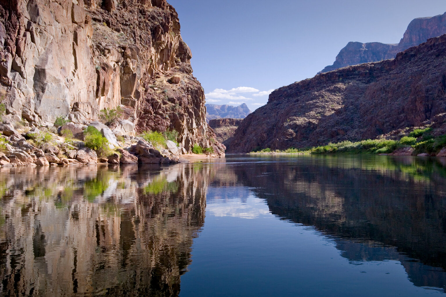 Sky reflected in calm waters of Colorado River in Grand Canyon