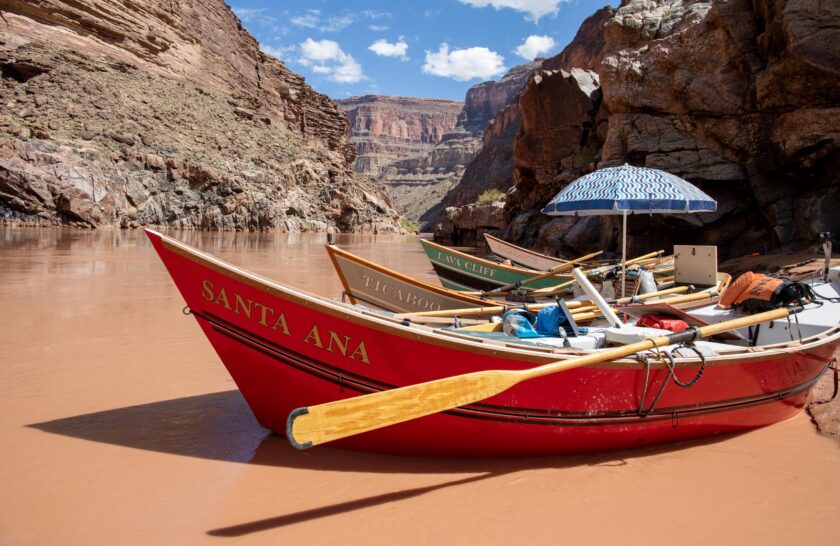 Dories lined up during an OARS Grand Canyon trip