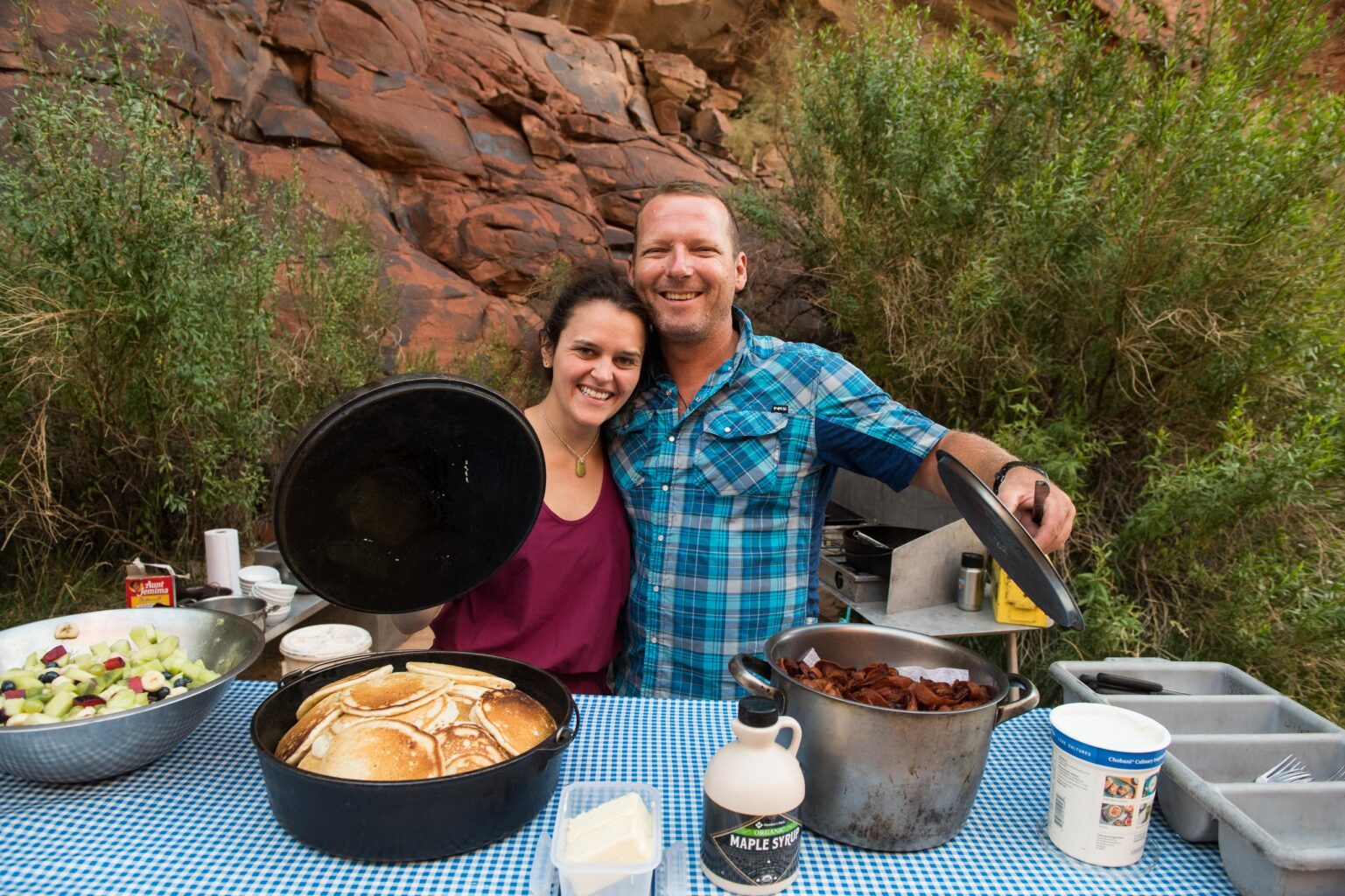 Showing off breakfast during an OARS Grand Canyon trip