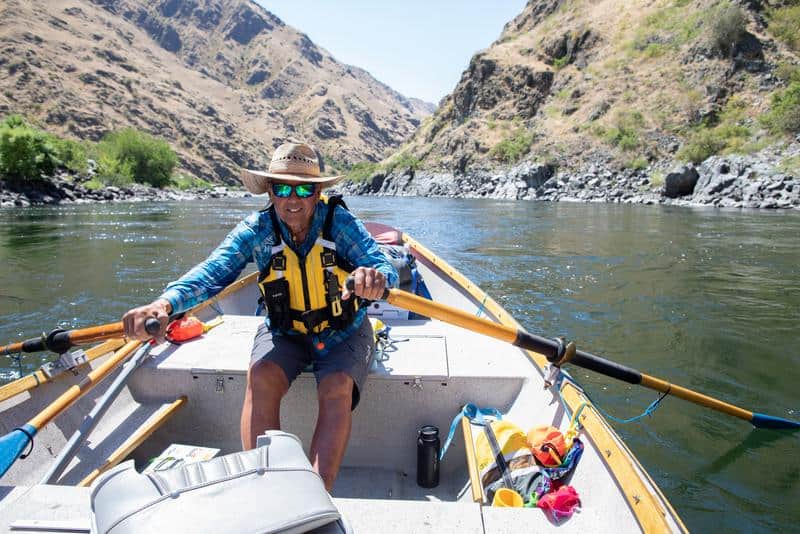 Curt Chang rows a dory on Snake River