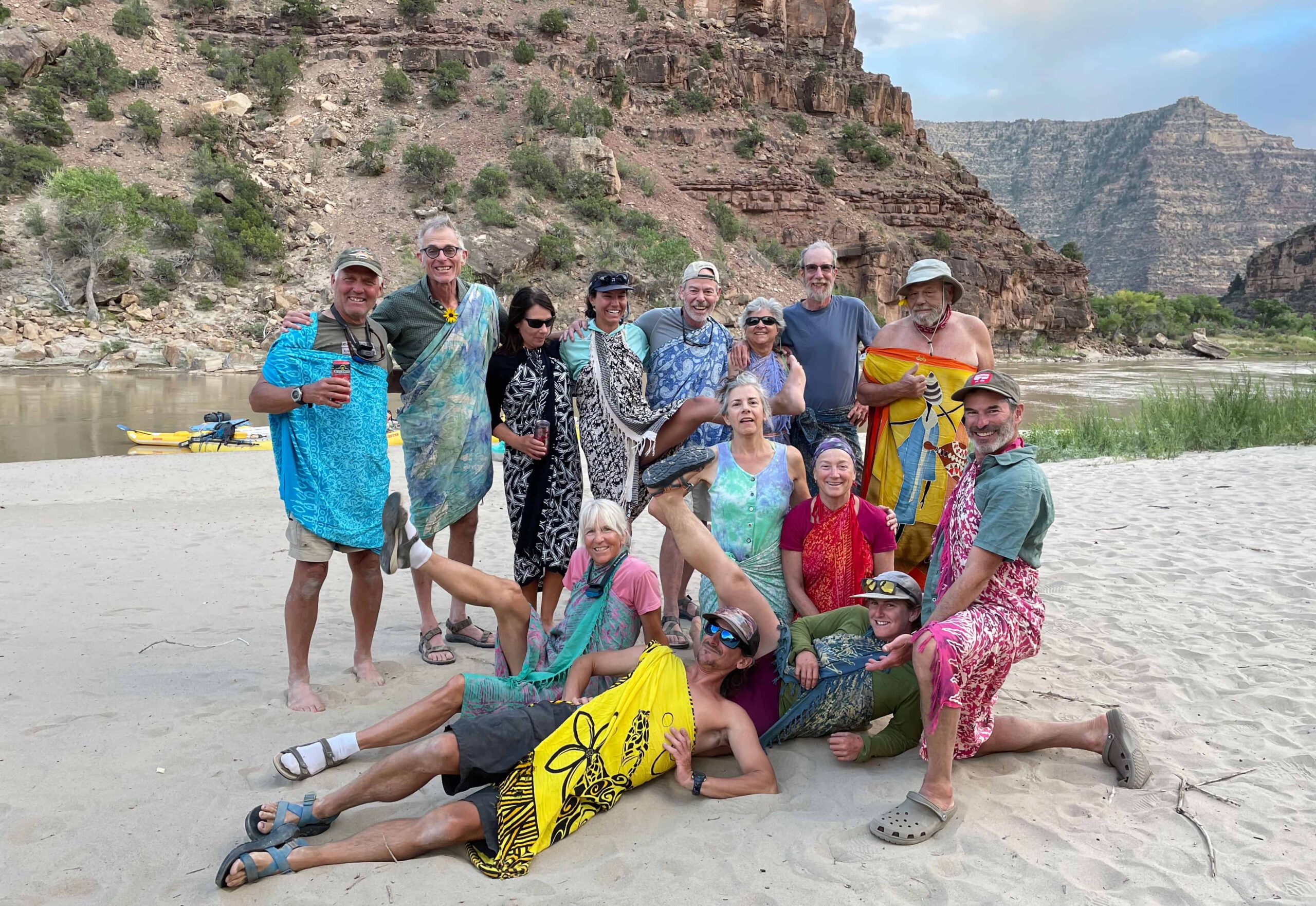 Group in costumes on a Cataract Canyon rafting trip