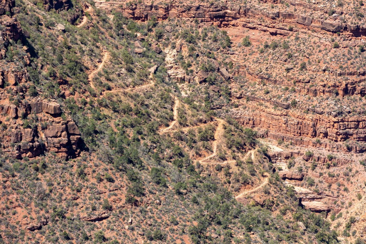 Zig zagging section of the Bright Angel Trail in Grand Canyon National Park