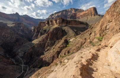 View of the Bright Angel Trail showing steps and zigzags in Grand Canyon