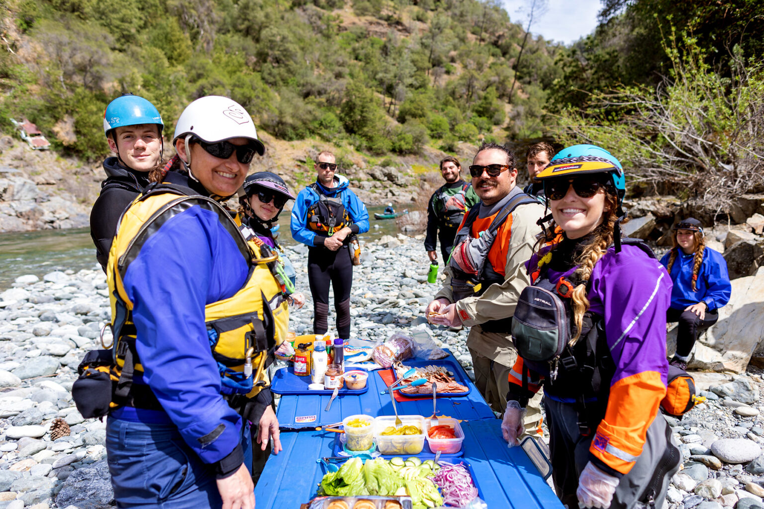 Getting lunch ready on the North Fork of the American River during an OARS rafting trip