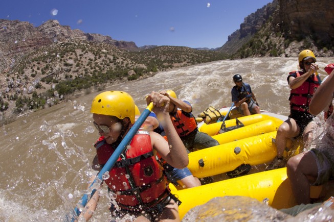 Whitewater rafting through the Split Mountain section of the Green River which flows through Dinosaur National Monument in northeastern Utah.