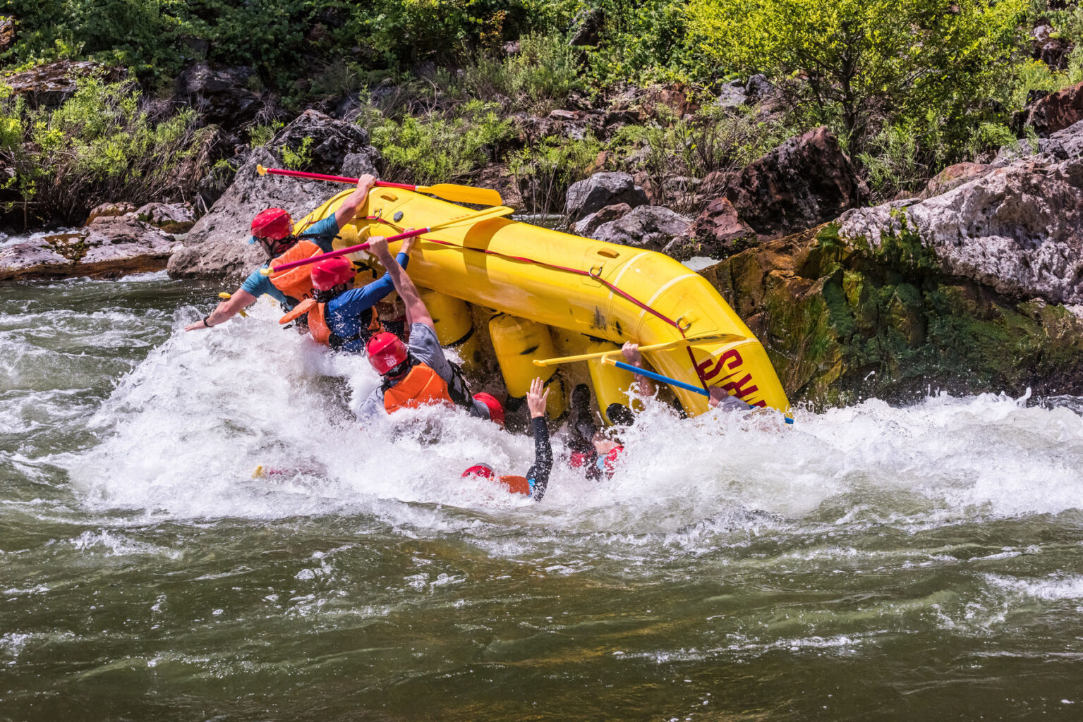 Raft flip on the Tuolumne River trip in California