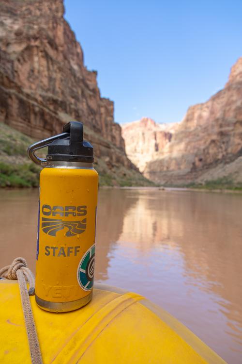 A water bottle with carabiner in Grand Canyon