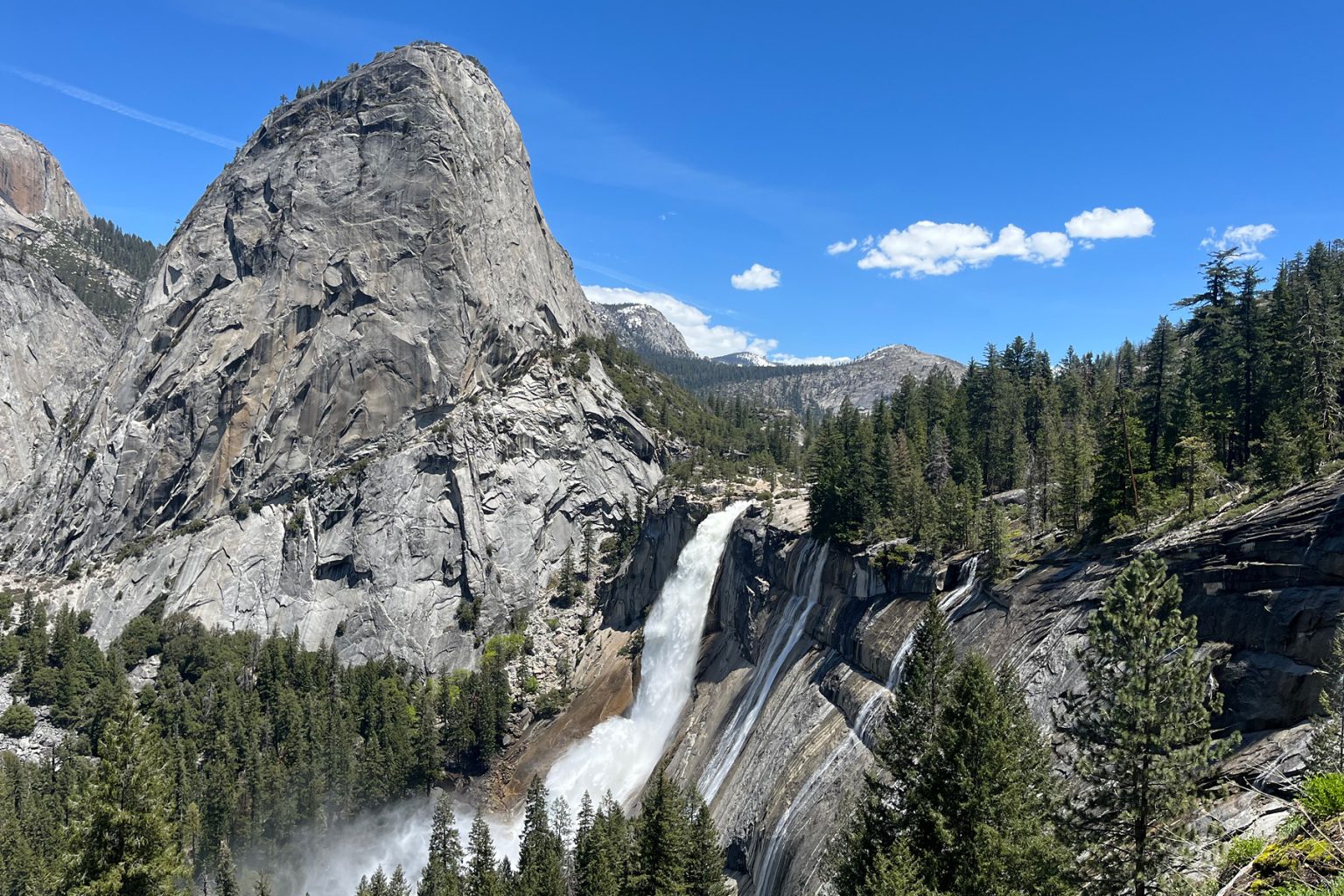 Nevada Falls viewpoint along a stretch of the John Muir Trail in Yosemite